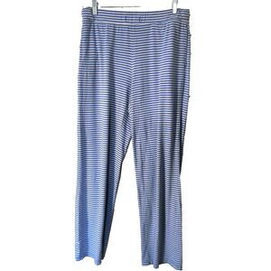 LL Bean Pajama Pants Womens S Blue & White Stripes Cotton Stretch Lounge *No Tie
